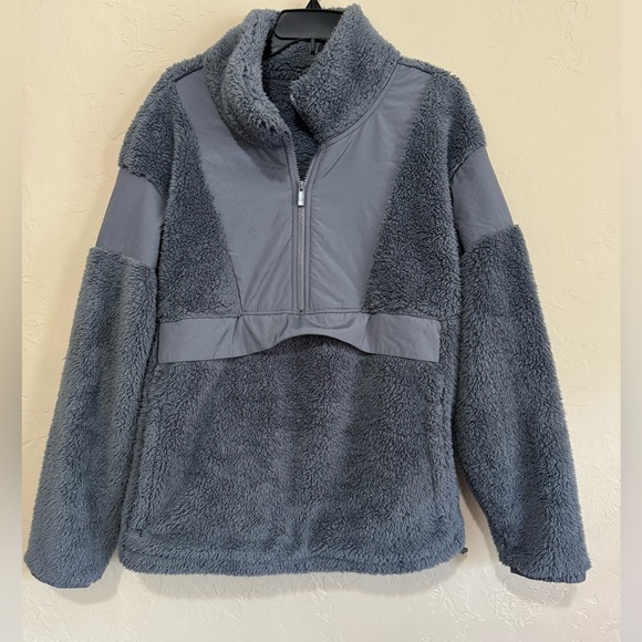 Victoria's Secret Pink Oversize Teddy Half Zip Color Gray Size XL - Picture 2 of 7